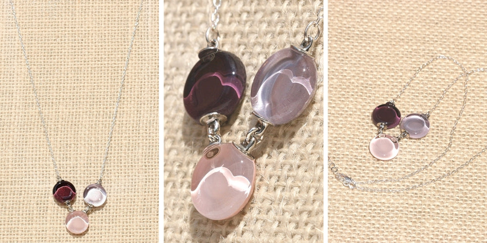 Three Dots Necklace: Warm Silver, Rose and Burgundy